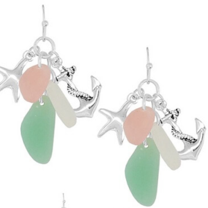 CC131 Green and Tangerine Anchor and Starfish Earrings