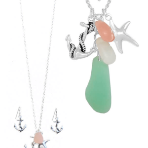CC133-Silver-White-Tangerine-and-Green-Anchor-and-Starfish-Multi-Charm-Necklace-Set-